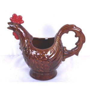 Vtg HAEGER POTTERY Rooster Hen Chicken Pitcher Brown Red Glazed